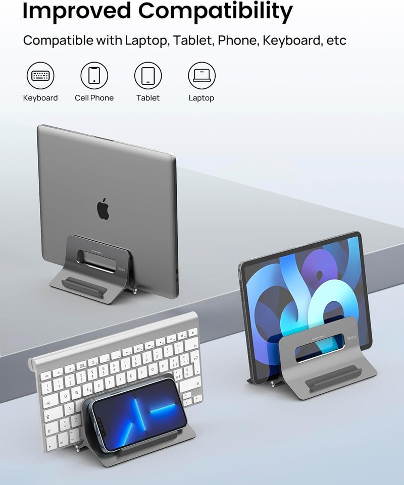 SODI Vertical Laptop Stand for Desk, Gravity Auto Lock MacBook Stand, Aluminum Laptop Holder Vertical Compatible with MacBook Pro, Air, Tablet, Space-Saving Organize Work & Home Office, Gray - Image 5